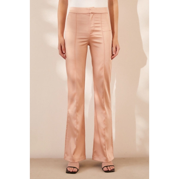 Asimetrik Yüksek Bel Pantolon Pudra