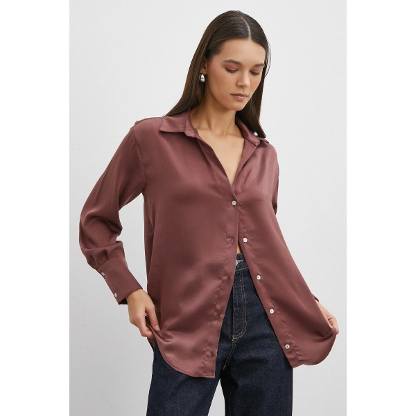 Chanel Saten Gömlek Mürdüm