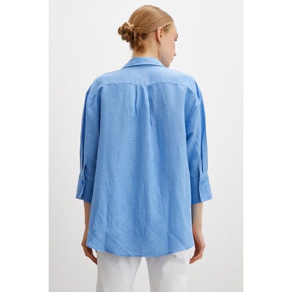 Fakir Kol Keten Gömlek Mavi