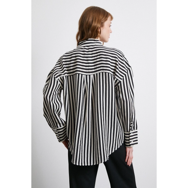 Çizgili T Kol Gömlek Siyah