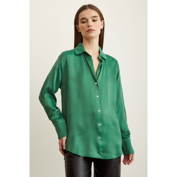 Saten Gömlek Benetton Yeşili