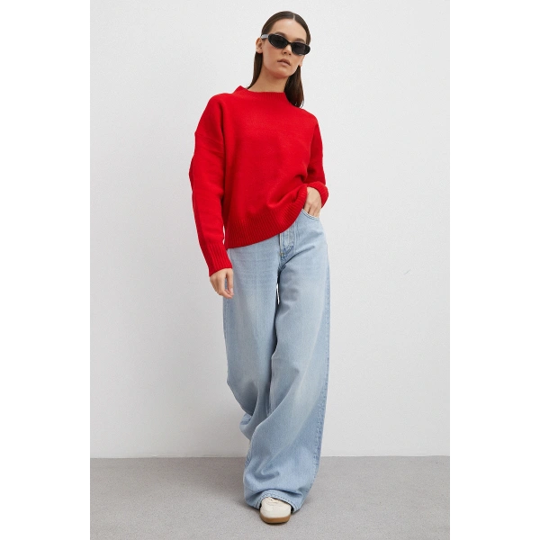 Yüksek Bel Geniş Paça Pantolon Buz Mavisi