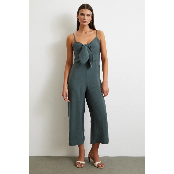 Fiyonklu Askılı Tulum Yeşil