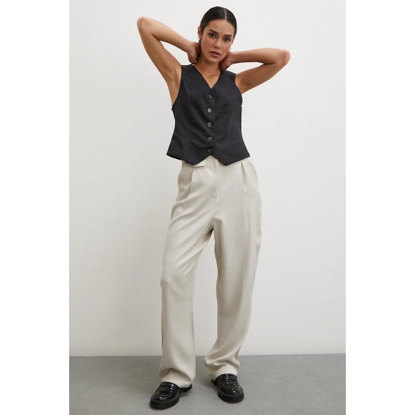 Kemer Detaylı Klasik Pantolon Taş