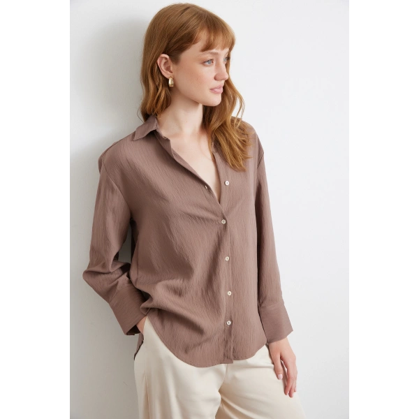 Paralel Çizgili Gömlek Kahve