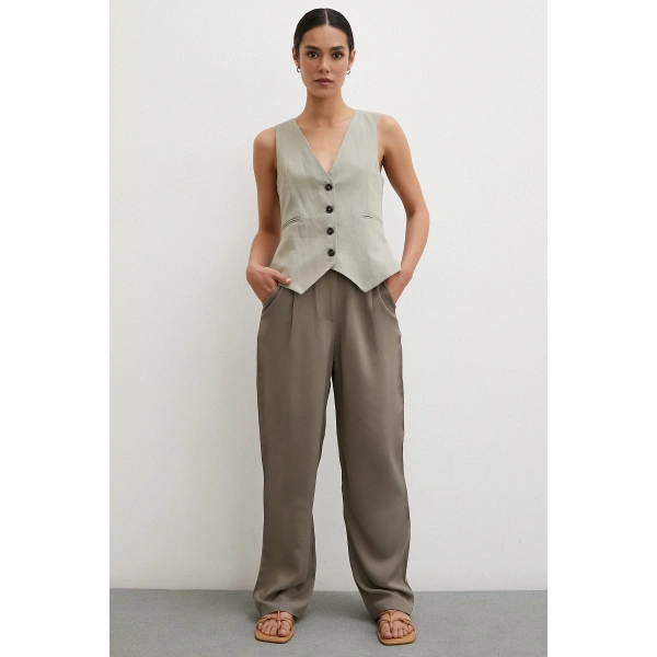 Kemer Detaylı Klasik Pantolon Haki