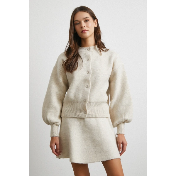 Hırka Etek Triko Takım Ekru