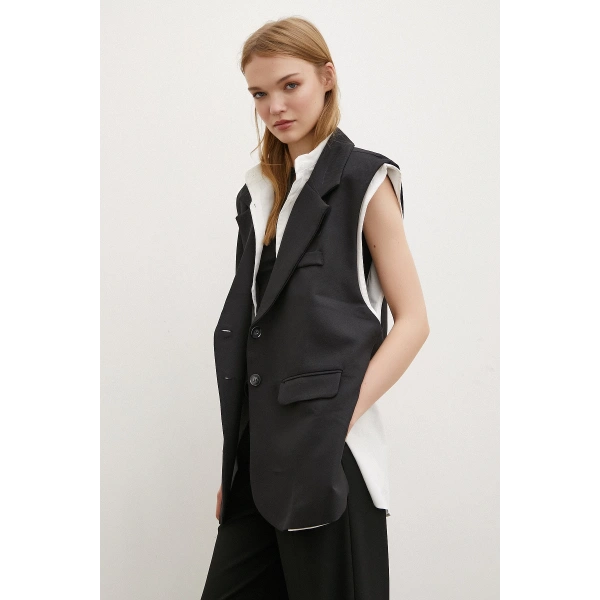 Hakim Yaka Gömlekli Yelek Siyah