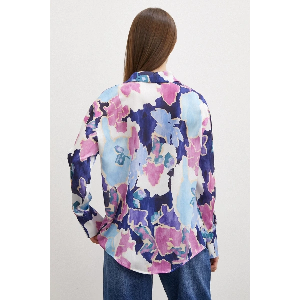 Desenli Gofret Gömlek Lacivert