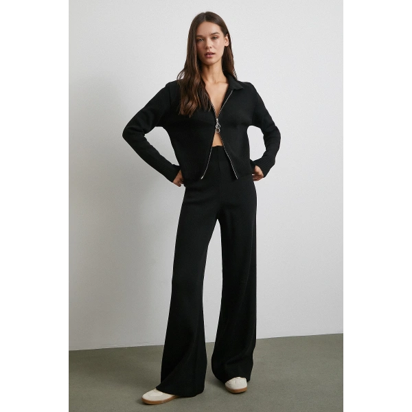 Çift Fermuarlı Hırka Takım Siyah