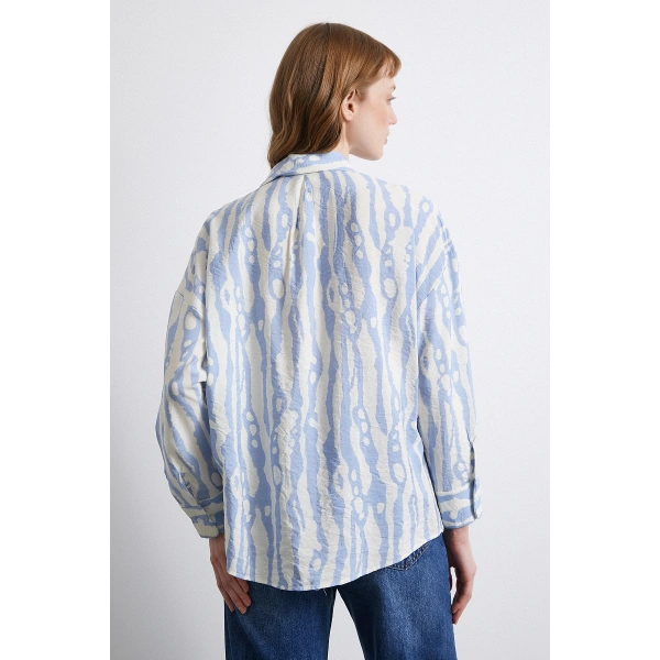 Zebra Desen Modal Gömlek Mavi