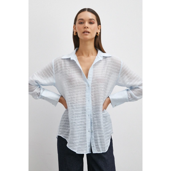 Kabartma Çizgili Gömlek Mavi