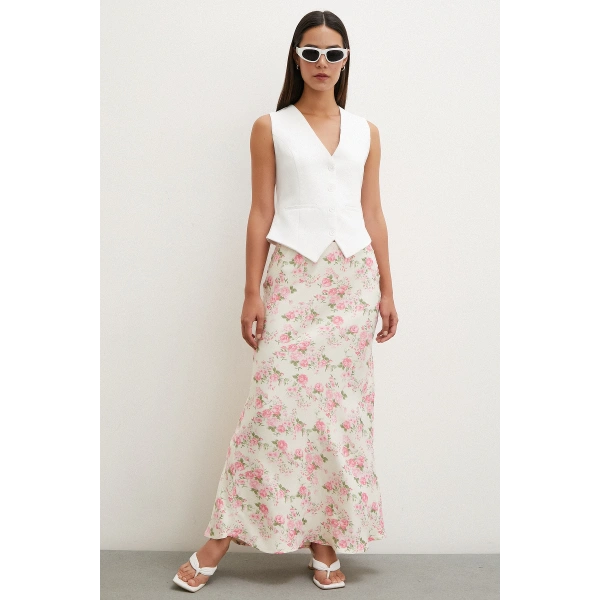 Çiçek Desenli Saten Eten Lila