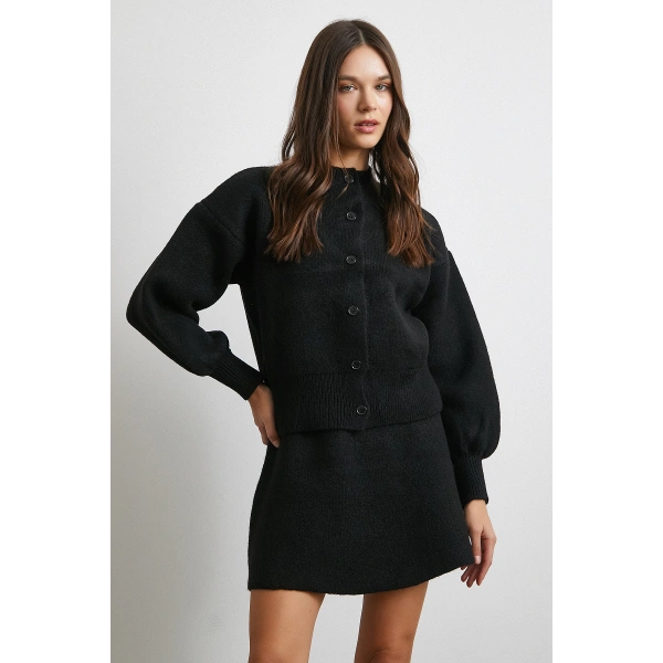 Hırka Etek Triko Takım Siyah