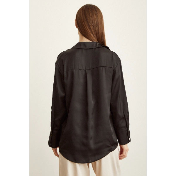 Basic Saten Gömlek Siyah