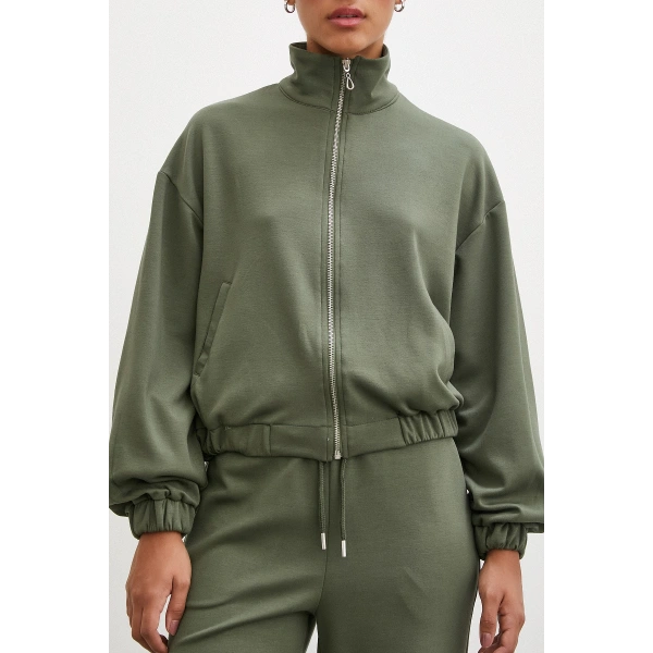 Fermuarlı Sweatshirt Haki