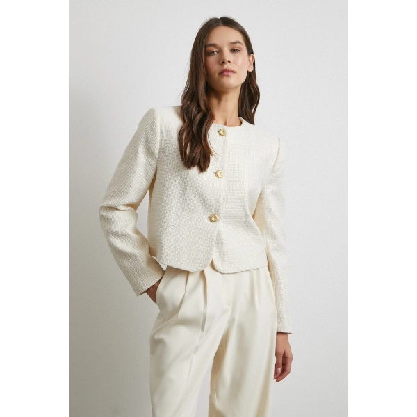Koton Düğmeli Uzun Kollu Ceket Ekru