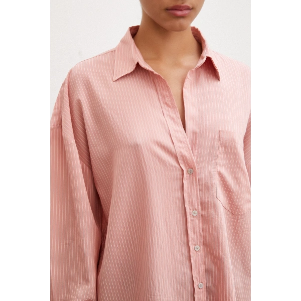 Cepli Çizgili Gömlek Gül Kurusu