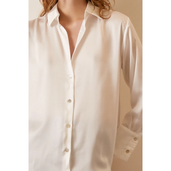 Basic Saten Gömlek Kırık Beyaz