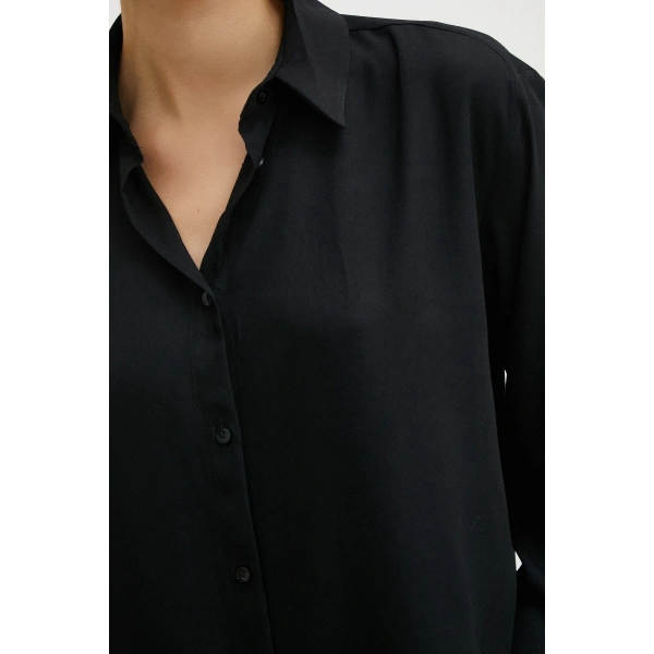 Viskon Saten Gömlek Siyah