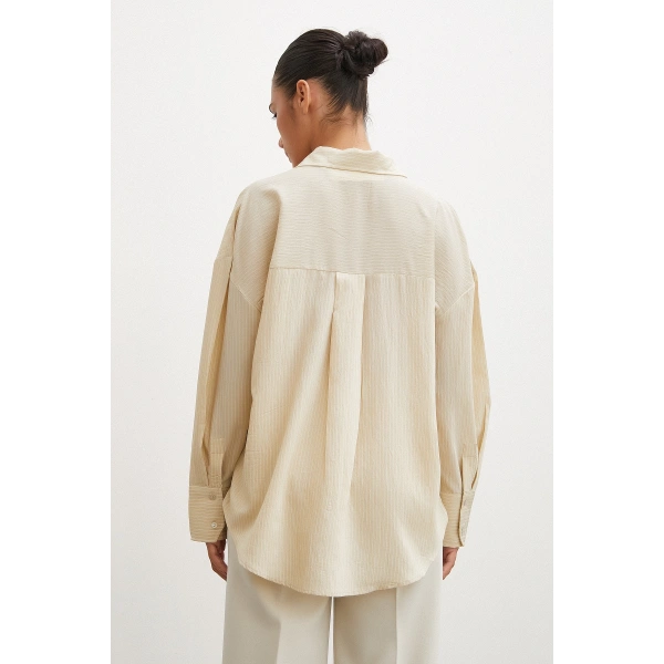 Cepli Çizgili Gömlek Bej