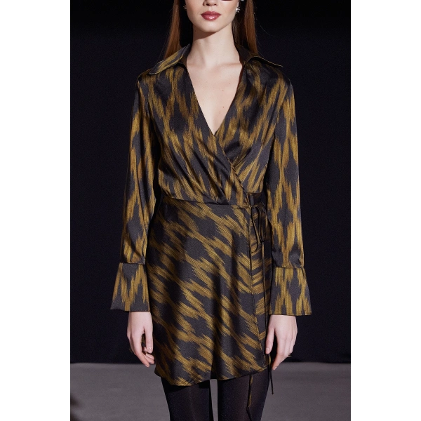 Rambi Bağlamalı Kruvaze Elbise Siyah