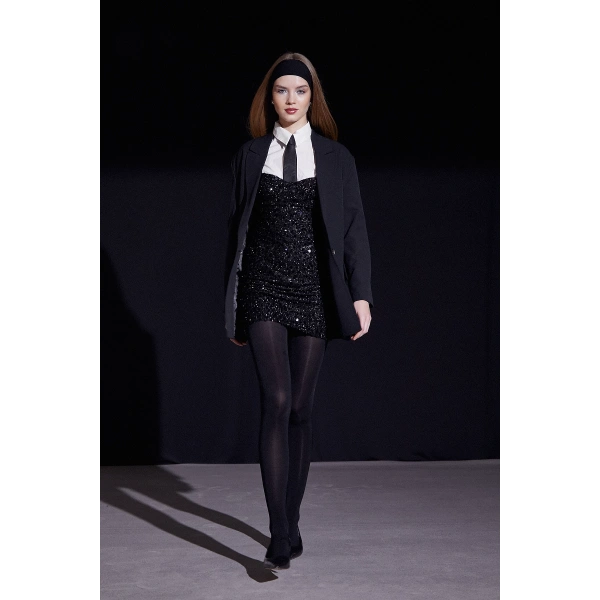 Askılı Pul Elbise Siyah