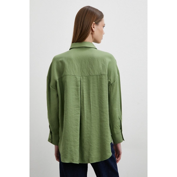 Mars Tencel Dökümlü Gömlek Yeşil