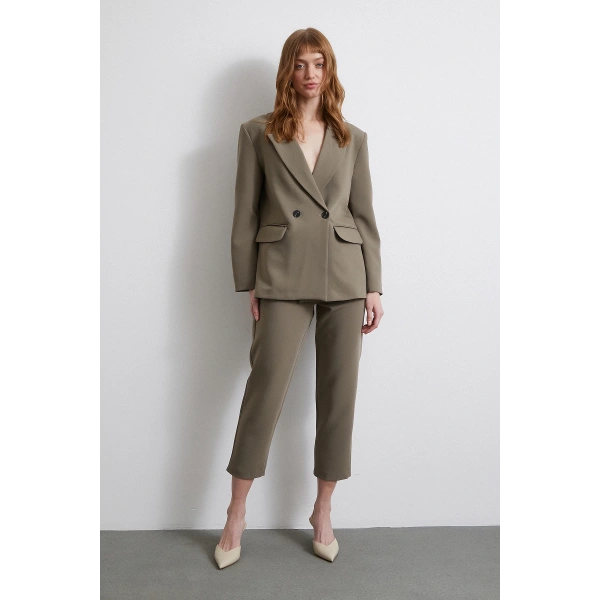 Önü Pensli Skinny Kumaş Pantolon Haki