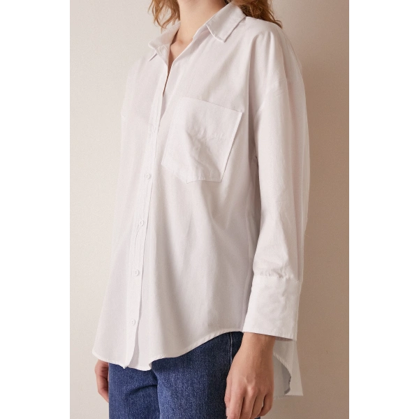 Tek Cepli Pamuklu Gömlek Beyaz