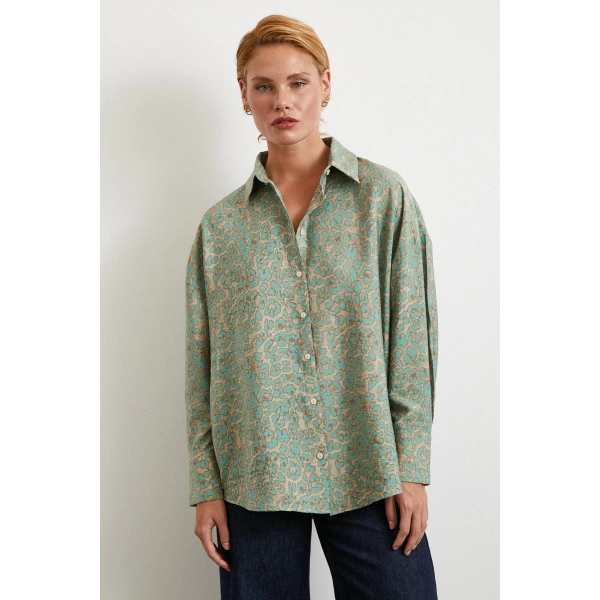 Leopar Desen Javanez Gömlek Fuşya