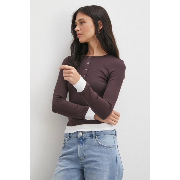 Garnili Çıtçıtlı Bluz Bordo