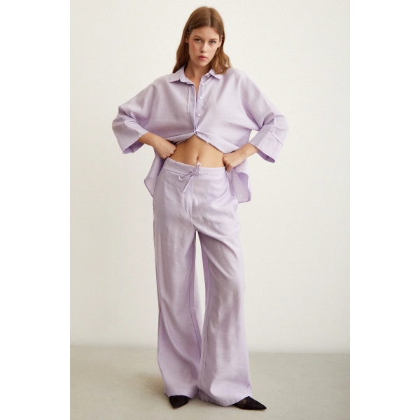 Beli Lastikli Pantolon Lila