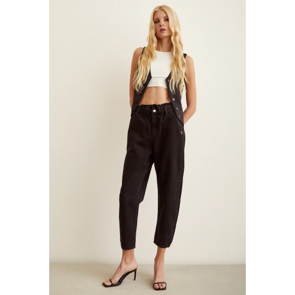 Beli Lastikli Mom Jean Siyah