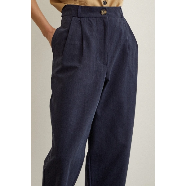 Önü Çift Pileli Pantolon Lacivert