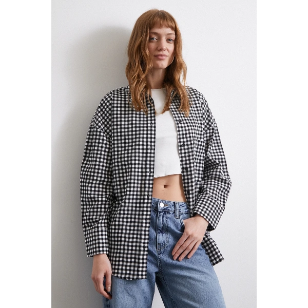 Pamuklu Ekose Gömlek Siyah