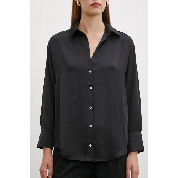 Klasik Saten Gömlek Siyah