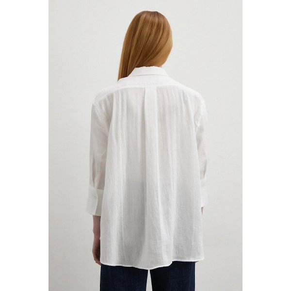 Çift İğneli Fakir Kol Gömlek Beyaz