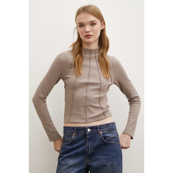 Önü Dikişli Bluz Vizon