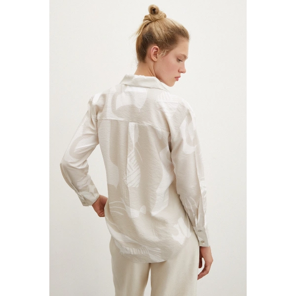 V Yaka Modal  Gömlek Bej