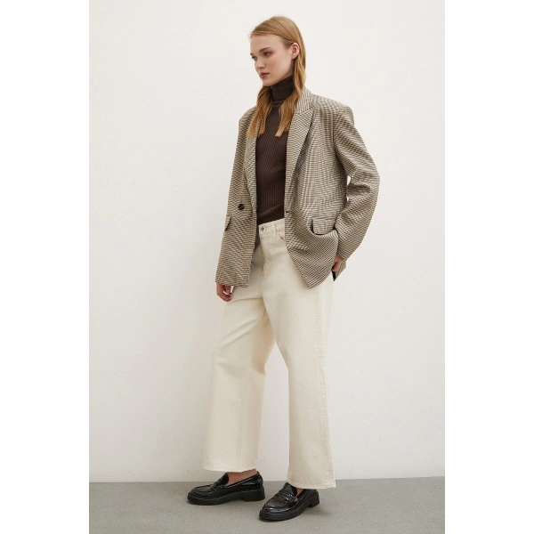 Yüksel Bel Geniş Paça Salaş Jean Ekru