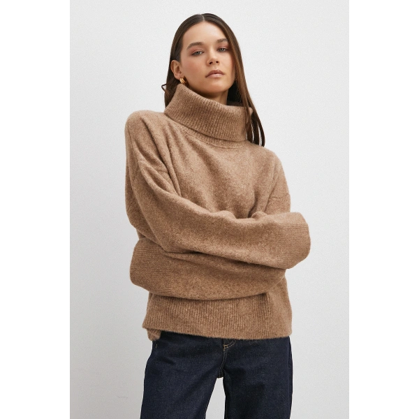 Balıkçı Yaka Uzun Kollu Kazak Vizon