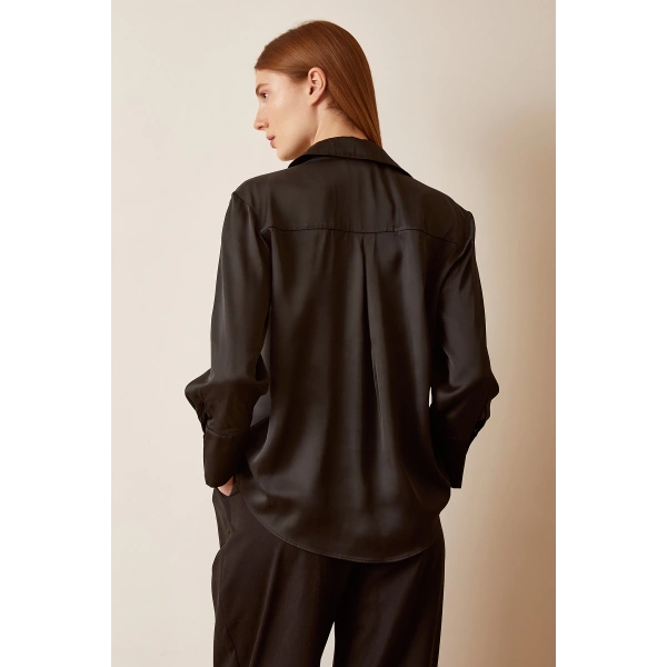 Basic Saten Gömlek Siyah