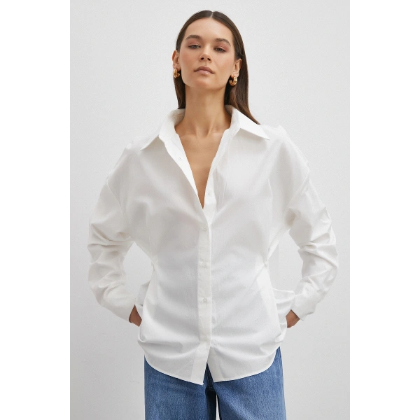 Düğme Detaylı Pamuklu Gömlek Beyaz