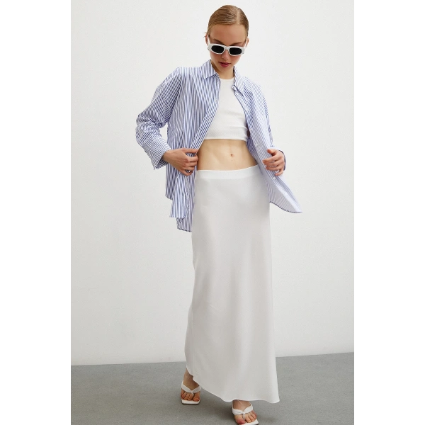 Çizgili Poplin Gömlek Mavi