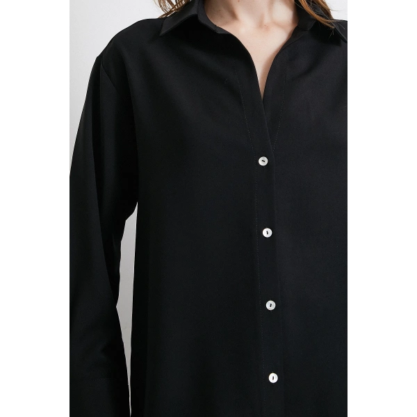 Klasik Saten Gömlek Siyah