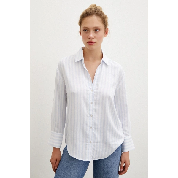 Çizgili Gömlek Mavi