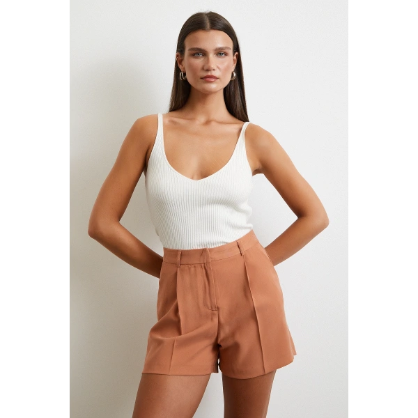 Piliseli Şort Etek Kiremit