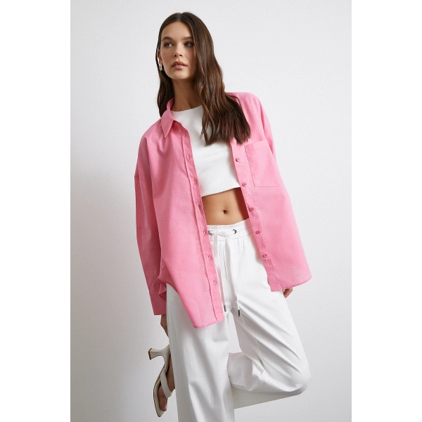 Lendy Keten Gömlek Pembe