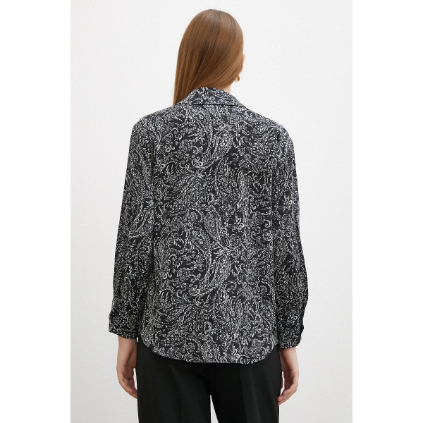 Şal Desenli Saten Gömlek Siyah